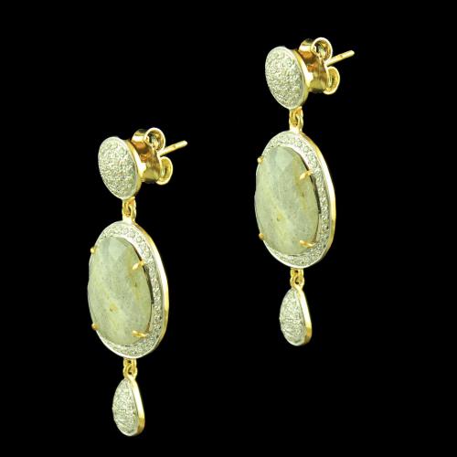GOLD PALTED AGATE AND CZ DROPS EARRINGS
