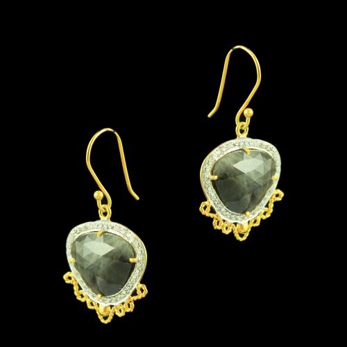 GOLD PLATED AGATE AND CZ STONES EARRINGS