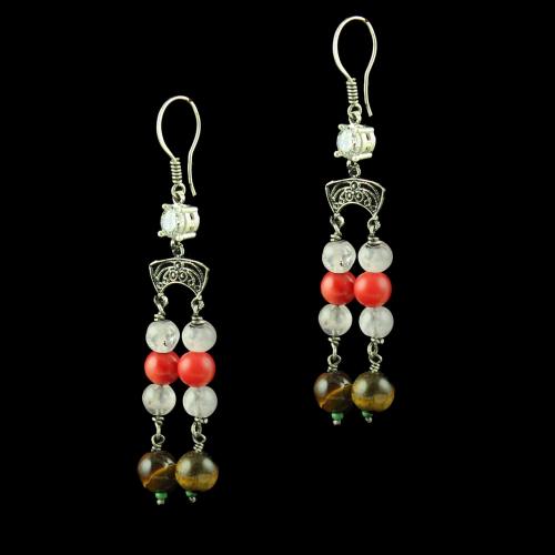 OXIDEZED SILVER HANGING EARRINGS WITH MULTI COLOR STONES