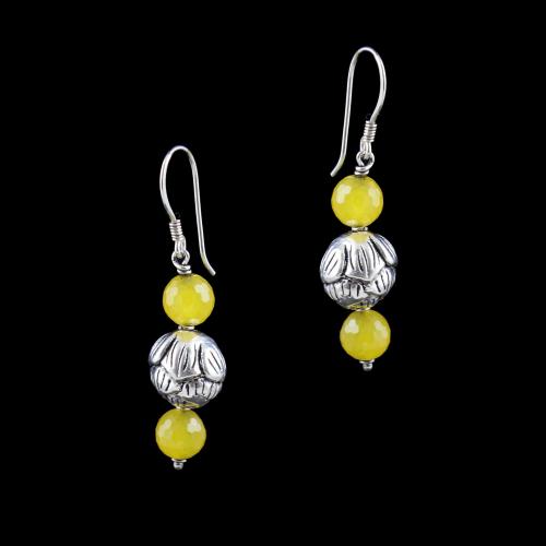 OXIDIZED SILVER HANGING EARRINGS WITH YELLOW QUARTZ BEADS