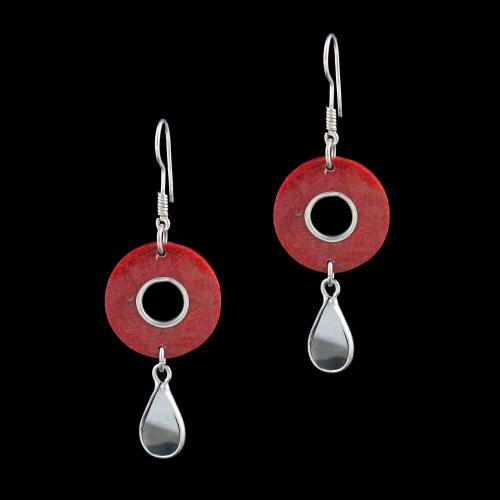 OXIDIZED SILVER HANGING EARRINGS WITH CORAL BEADS