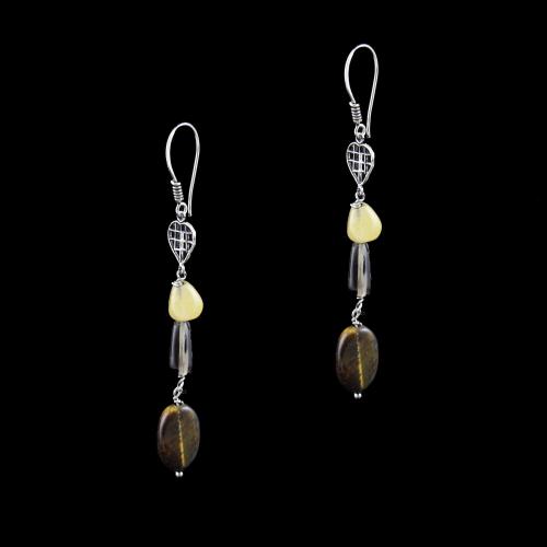 OXIDIZED SILVER HANGING EARRINGS WITH QUARTZ BEADS