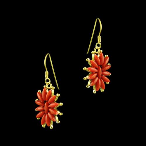 GOLD PLATED HANGING EARRINGS WITH CORAL