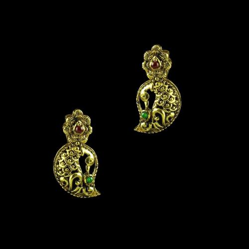 GOLD PLATED MANGO EARRINGS WITH RUBY AND EMERALD