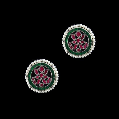 CASUAL EARRINGS WITH GREEN AND RED STONES WITH PEARLS