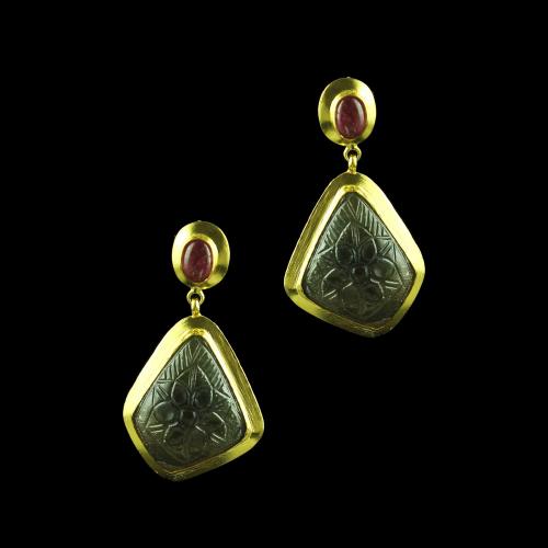 GOLD PLATED CURVED STONES DROPS EARRINGS