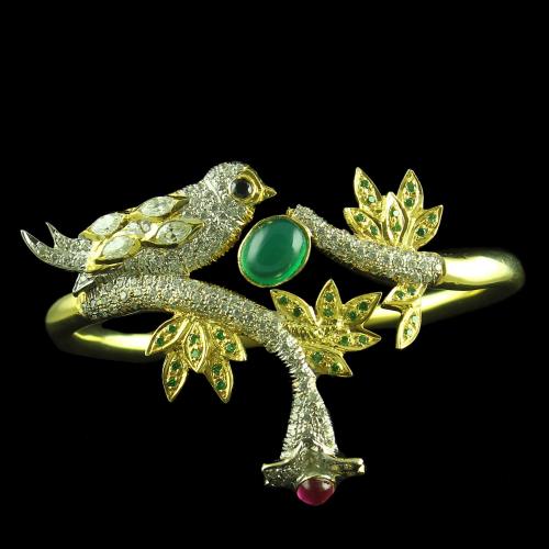 GOLD PLATED CZ  GREEN AND RED ONYX BANGLE