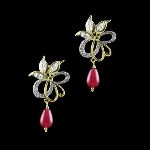 GOLD PLATED CZ WITH RUBY EARRINGS