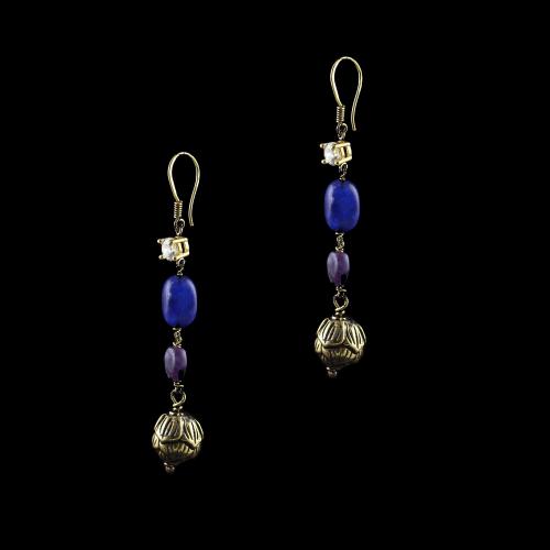 GOLD PLATED HANGING EARRINGS WITH BLUE JASPER