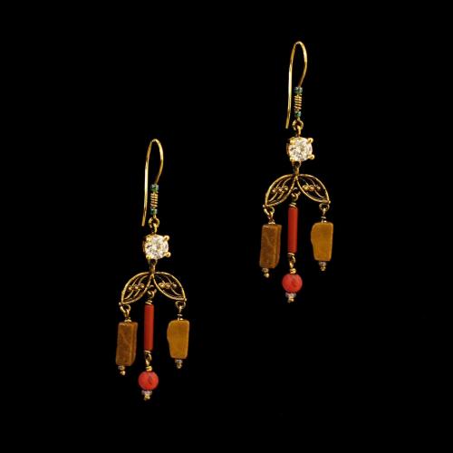 GOLD PLATED MULTI COLOR STONES HANGING EARRINGS