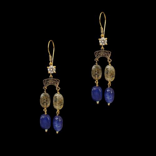 GOLD PLATED HANGING EARRINGS WITH MULTI COLOR STONES
