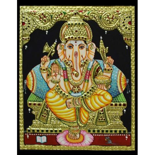 TANJORE PAINTING YELLOW DHOTI GANESHA