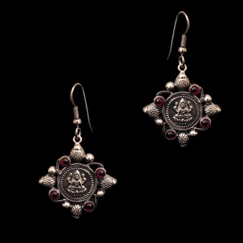 OXIDIZED SILVER RED OYNX HANGING EARRINGS