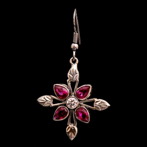 OXIDIZED SILVER CZ WITH RUBY HANGING EARRINGS