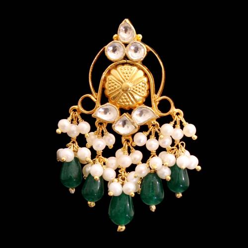 GOLD PLATED RUBY AND KUNDAN STONE WITH PEARL DROPS EARRINGS