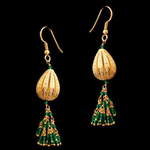 GOLD PLATED CZ WITH GREEN HYDRO HANGING EARRINGS