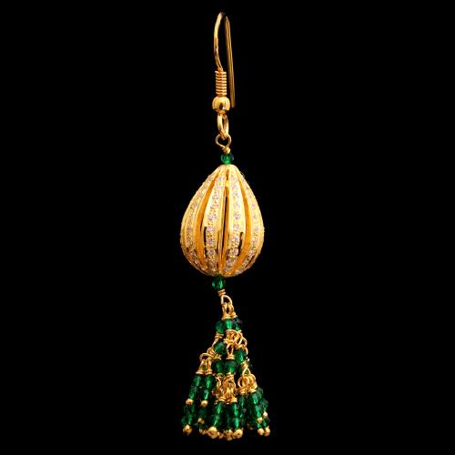 GOLD PLATED CZ WITH GREEN HYDRO HANGING EARRINGS