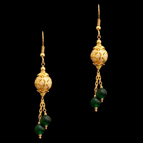 GOLD PLATED CZ WITH GREEN HYDRO HANGING EARRING