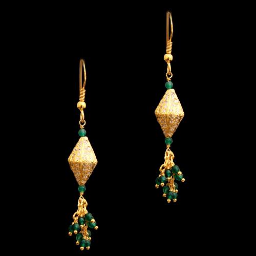 GOLD PLATED CZ AND GREEN HYDRO HANGING EARRINGS