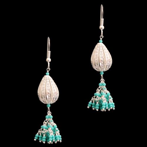 CZ HANGING EARRINGS WITH TURQUOISE BEADS