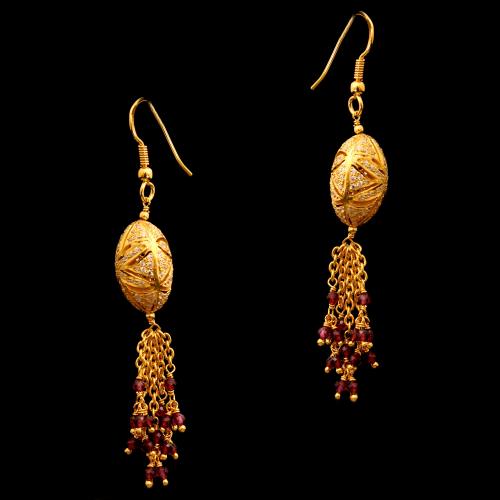 GOLD PLATED CZ AND GARNET HANGING EARRINGS