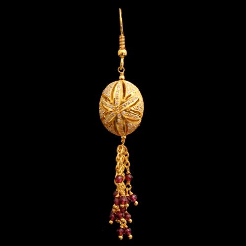 GOLD PLATED CZ AND GARNET HANGING EARRINGS