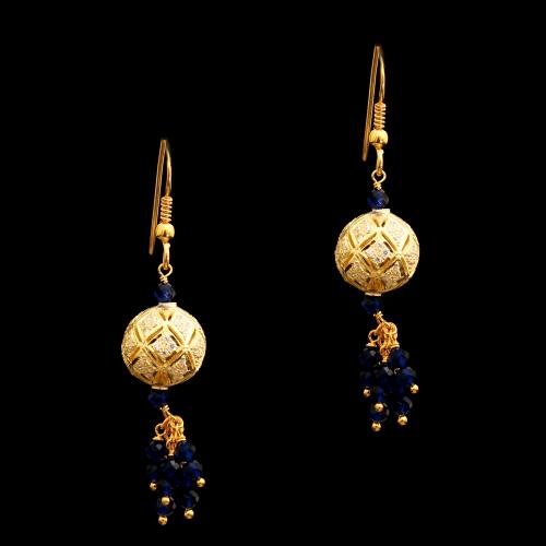 GOLD PLATED CZ AND BULE HANGING EARRINGS
