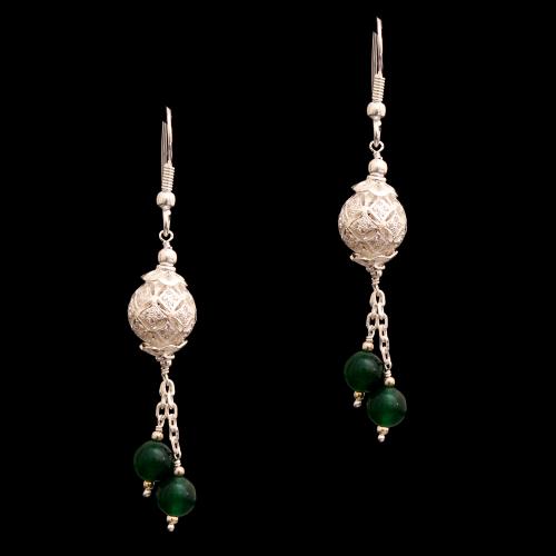 CZ AND GREEN GREEN BEADS HANGING EARRINGS