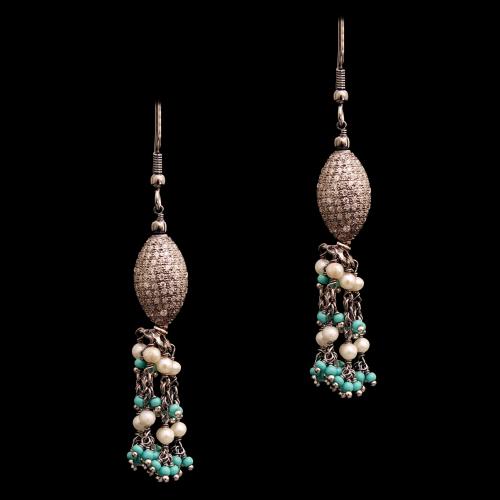 CZ AND TORQUISE WITH PEARL HANGING EARRINGS