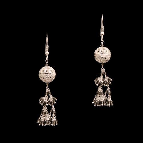 CZ AND BLACK BEADS HANGING EARRINGS