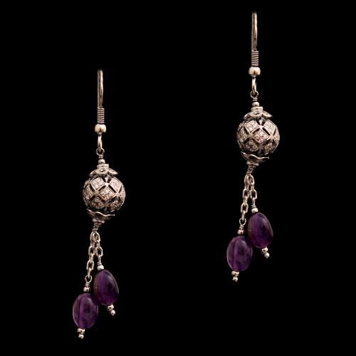 CZ AND AMETHYST HANGING EARRINGS
