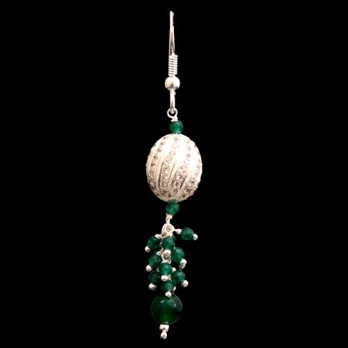 CZ AND GREEN BEADS HANGING EARRINGS