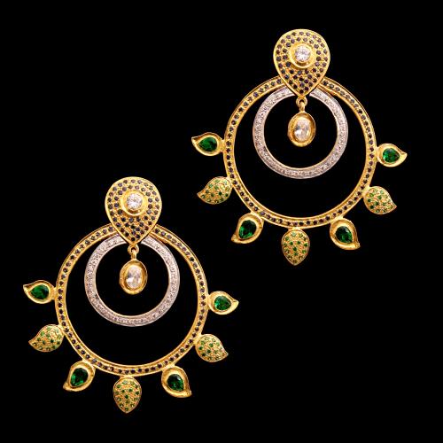 GOLD PLATED GREEN BLUE WHITE CZ STONE DROPS EARRINGS
