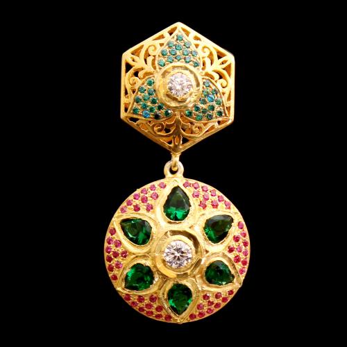 GOLD PLATED WHITE AND GREEN CZ DROPS EARRINGS