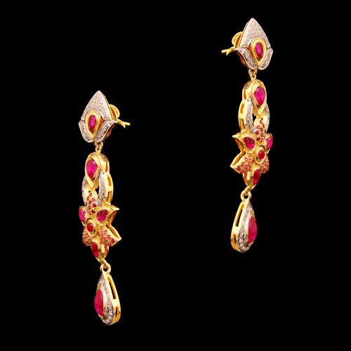 GOLD PLATED WHITE AND RED CZ DROPS EARRINGS