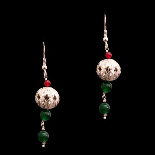 CZ WITH RED GREEN OYNX HANGING EARRINGS
