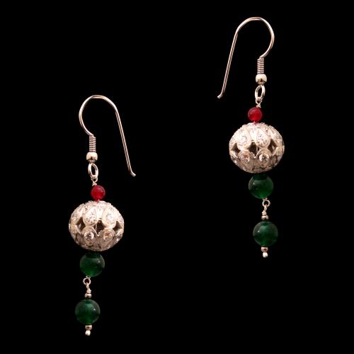 CZ WITH RED AND GREEN OYNX HANGING EARRINGS