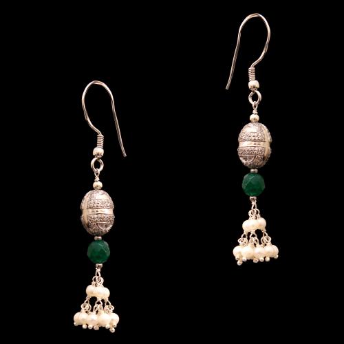 CZ AND GREEN OYNX WITH PEARL HANGING EARRINGS