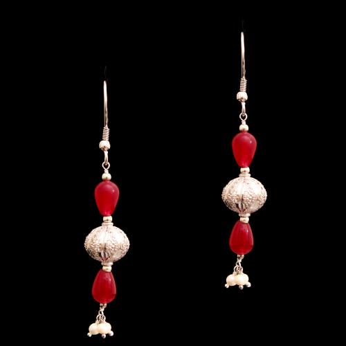 CZ AND RED OYNX WITH PEARL HANGING EARRINGS