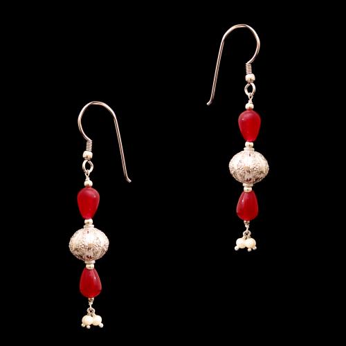 CZ AND RED OYNX WITH PEARL HANGING EARRINGS