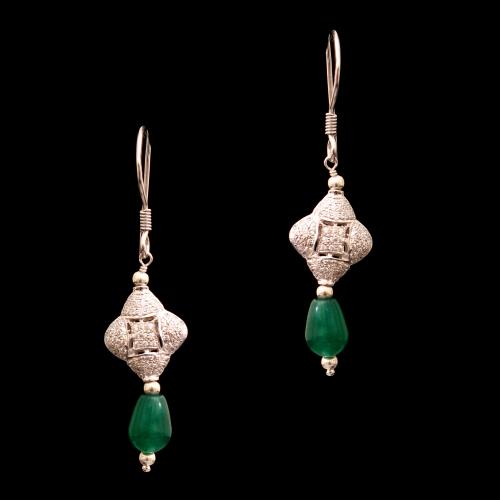 CZ AND GREEN OYNX HANGING EARRINGS
