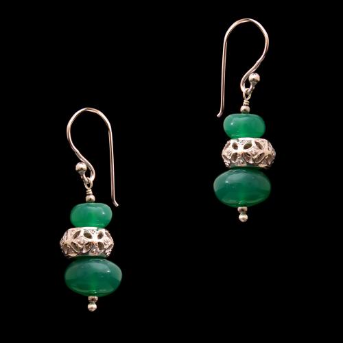 CZ AND GREEN OYNX HANGING EARRINGS