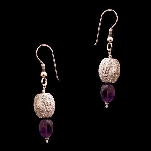 CZ AND AMETHYST HANGING EARRINGS