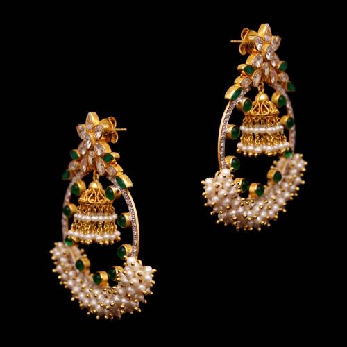 GOLD PLATED CZ AND PEARL DROPS EARRING