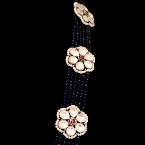 KUNDAN STONE NECKLACE WITH BLUE SAPPHIRE AND PEARL BEADS