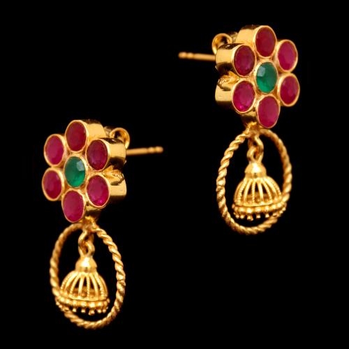 GOLD PLATED RED AND GREEN OYNX DROPS EARRINGS