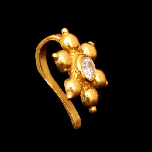 GOLD PLATED CZ FLORAL NOSE PIN
