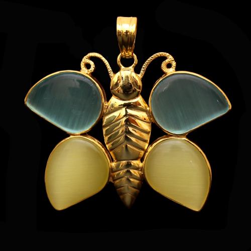 GOLD PLATED  MONALISA STONE BUTTERFLY PENDANT