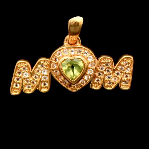 GOLD PLATED CZ AND PERIDOT STONE MOM PENDANT