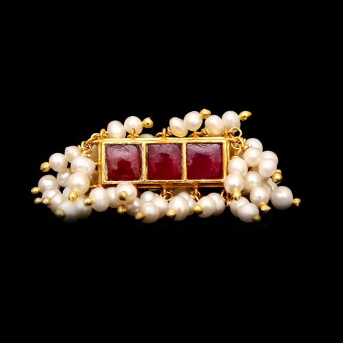 GOLD PLATED KUNDAN CHAND WITH PEARLS RINGS